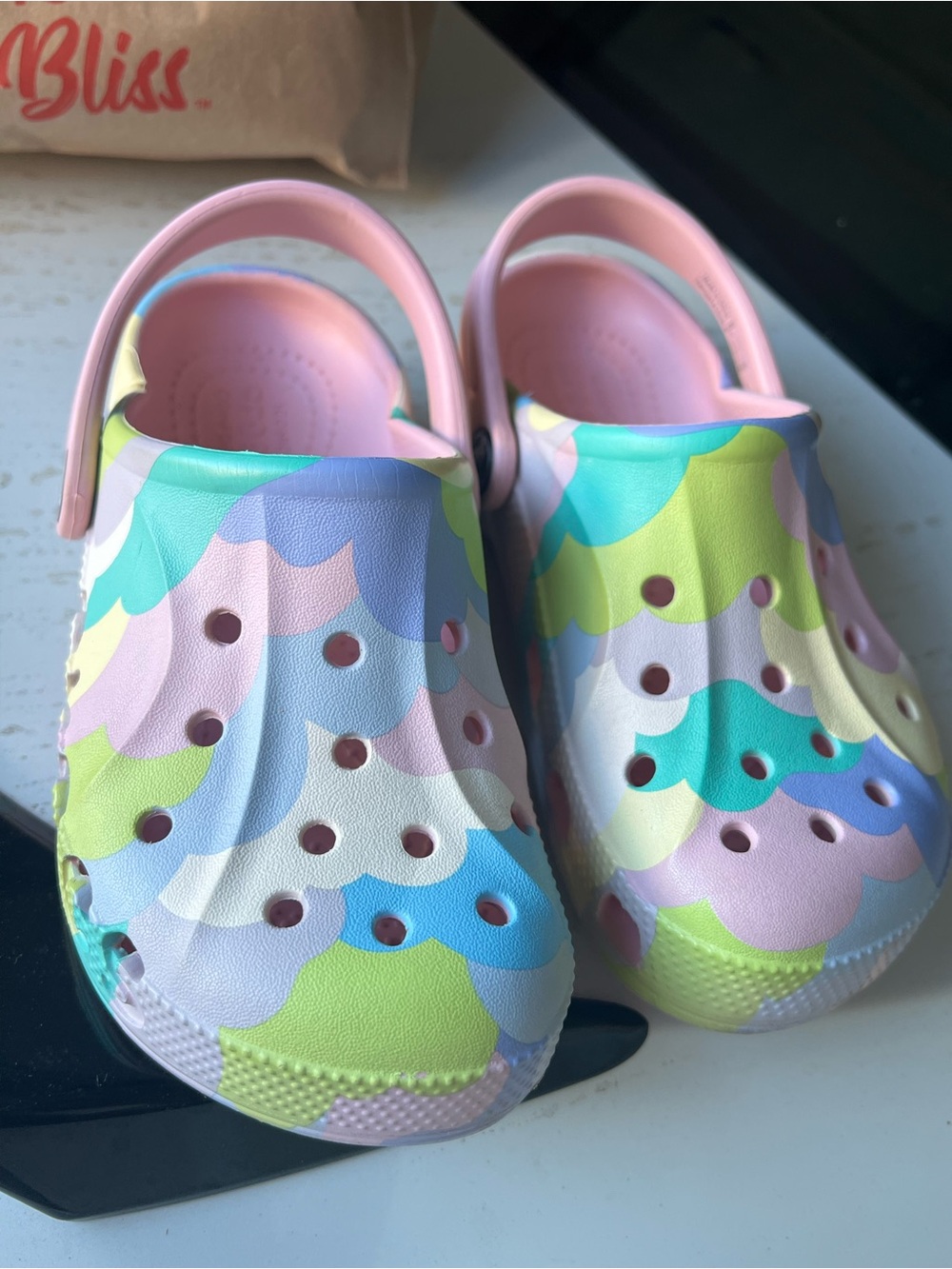 CROCS Kids Pastel Multicolor Clogs with Pink Straps
